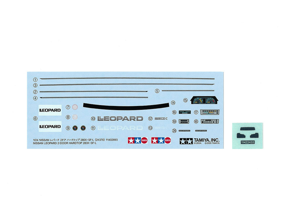 Calcas de la maqueta del coche Nissan Leopard d280X SF L en escala 1:24 de Tamiya referencia 24378