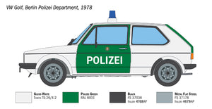 Decoración de la maqueta del coche Volkswagen Gold de la Polizei alemana en escala 1:24 de Italeri referencia 03666