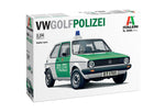 Portada de la caja de la maqueta del coche Volkswagen Gold de la Polizei alemana en escala 1:24 de Italeri referencia 03666