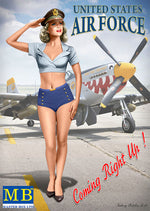 Portada de la caja de la figura pin-up Patty animando a las tripulaciones de la USAF en escala 1:24 de Master Box referencia 24005