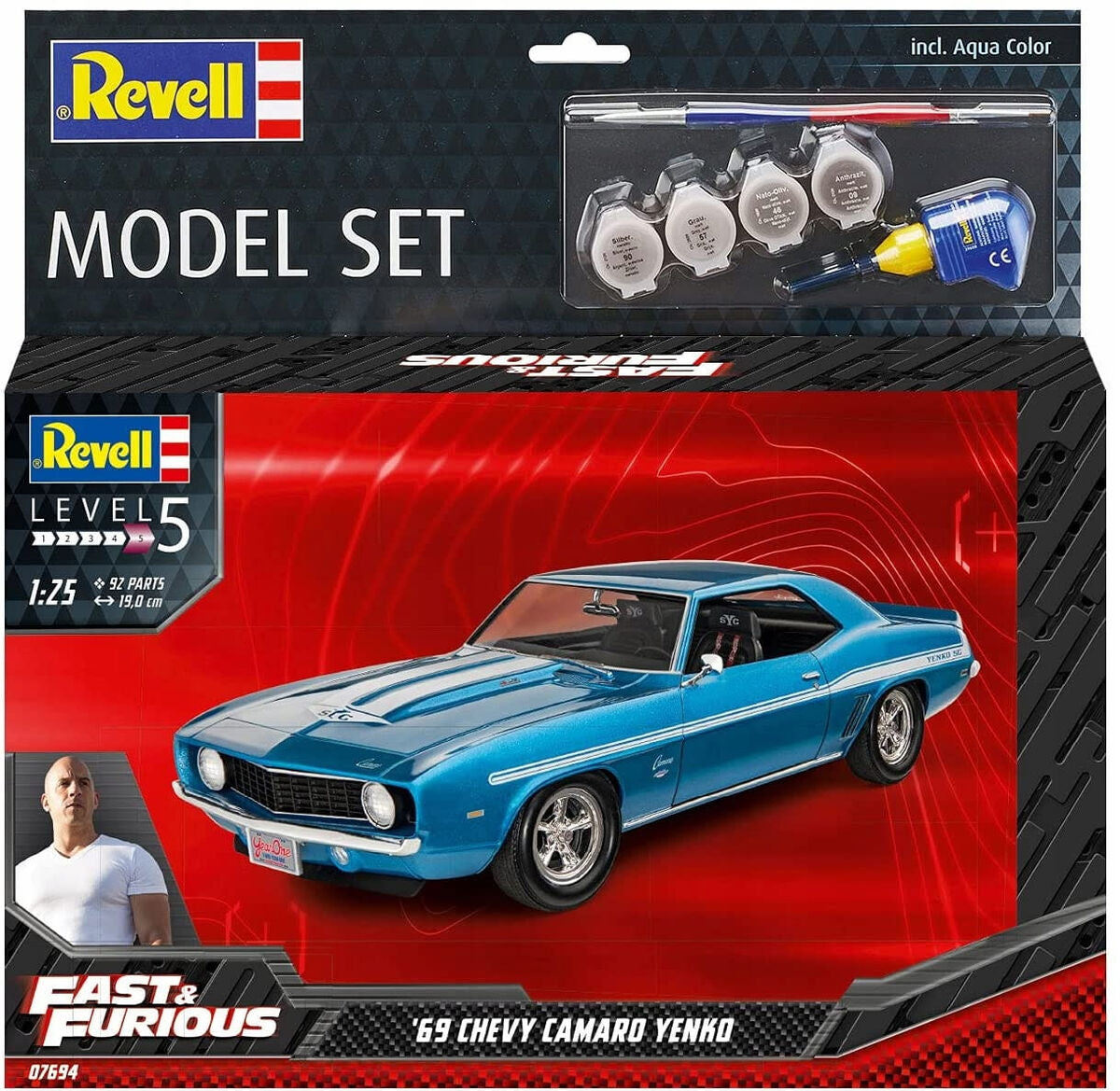 Portada del set de la maqueta del coche Chevy Camaro del 69 de la película Fast&Furious en escala 1:25 de Revell referencia 67694 
