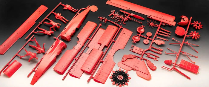 Piezas de la maqueta del triplano alemán DR.1 del Barón Rojo en escala 1:28 de Revell edición 75 aniversario referencia 03762