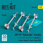 Set de 4 misiles AIM9P Sidewinder en escala 1:32 de Reskit referencia RS32-0483
