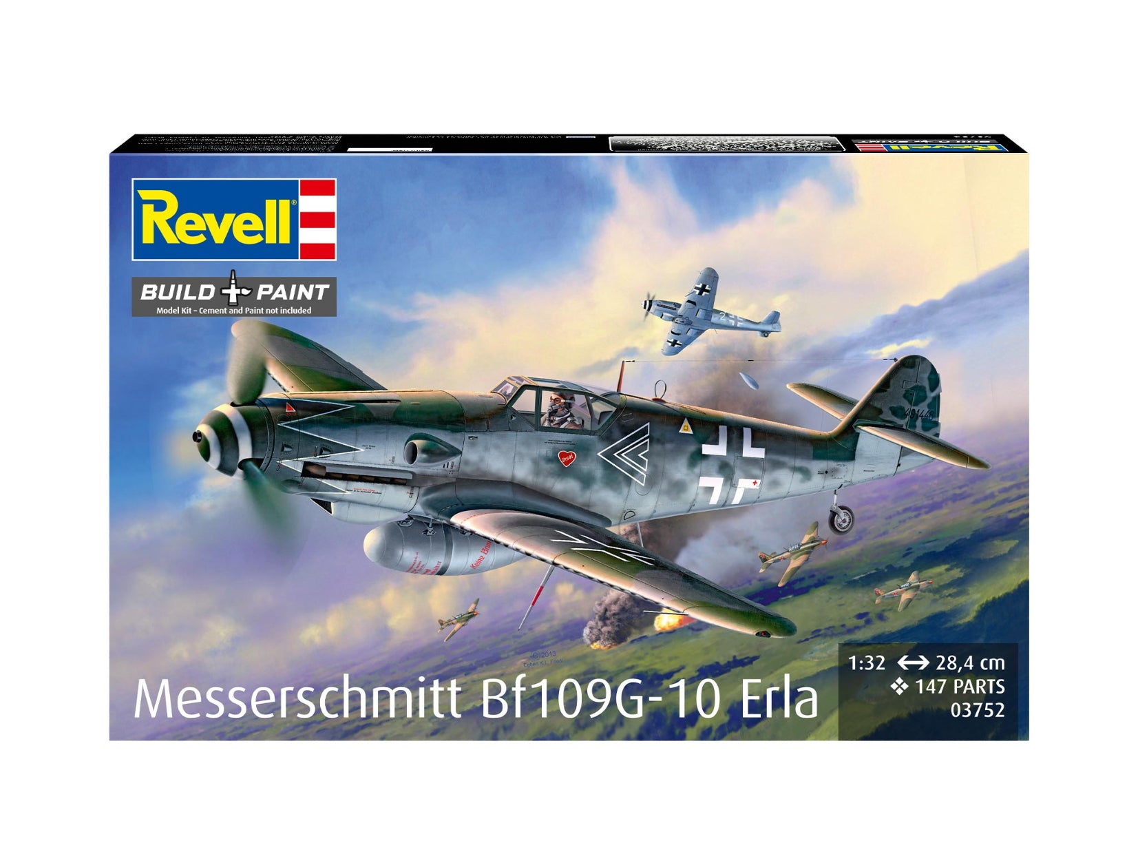 Portada de la caja de la maqueta del caza alemán BF-109G10 Erla en escala 1:32 de Revell referencia 03752