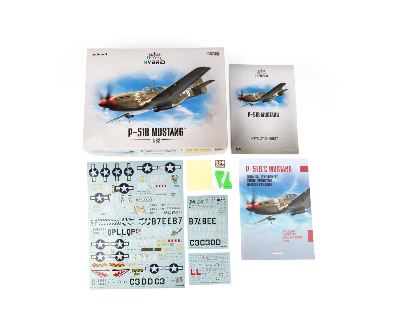 Contenido de la caja de la maqueta del caza P-51B Mustang en escala 1:32 edición Royal de Eduard referencia 932011