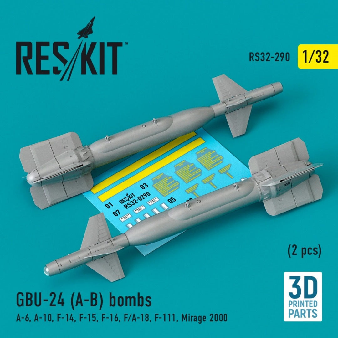 Set de 2 bombas GBU-24 Paveway en escala 1:32 de Reskit referencia RS32-0290