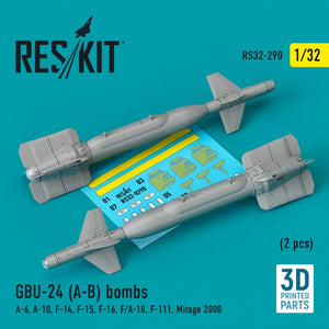 Set de 2 bombas GBU-24 Paveway en escala 1:32 de Reskit referencia RS32-0290