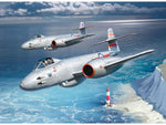 Portada de la caja de la maqueta del caza británico Gloster Meteor F.8 en escala 1:32 de Revell referencia 03750