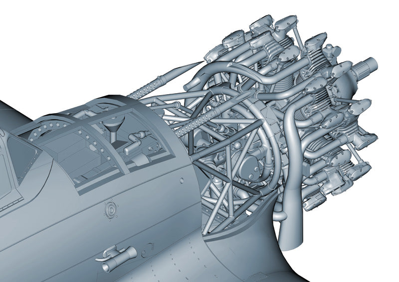 Detalle del motor visto desde atrás de la maqueta del caza italiano Macchi MC.200 Saetta en escala 1:32 de Italeri referencia 2516