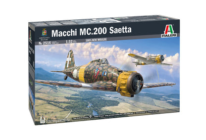 Portada de la caja de la maqueta del caza italiano Macchi MC.200 Saetta en escala 1:32 de Italeri referencia 2516