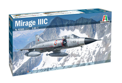 Portada de la caja de la maqueta del caza francés Mirage III en versión C y en escala 1:32 de Italeri referencia 92505