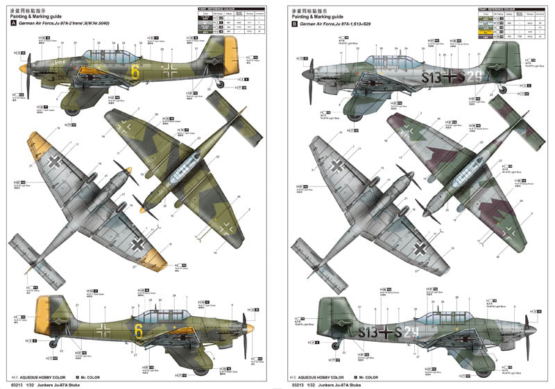 Decoraciones de la maqueta del bombardero en picado Ju87 A Stuka en escala 1:32 de Trumpeter referencia 03213