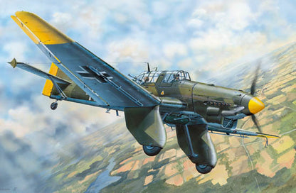 Portada de la caja de la maqueta del bombardero en picado Ju87 A Stuka en escala 1:32 de Trumpeter referencia 03213