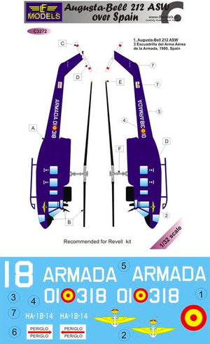 Set de calcas para helicóptero de la Armada Española AB-212 en 1980 en escala 1:32 de LF Models referencia C3272