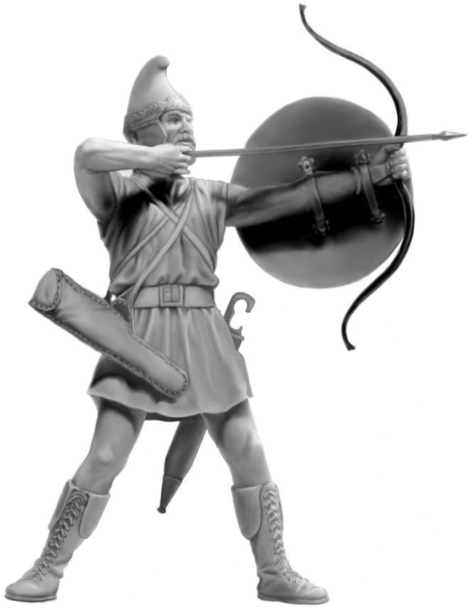 Foto frontal de la figura del arquero griego Peltast en escala 1:32 de MasterBox referencia 32016