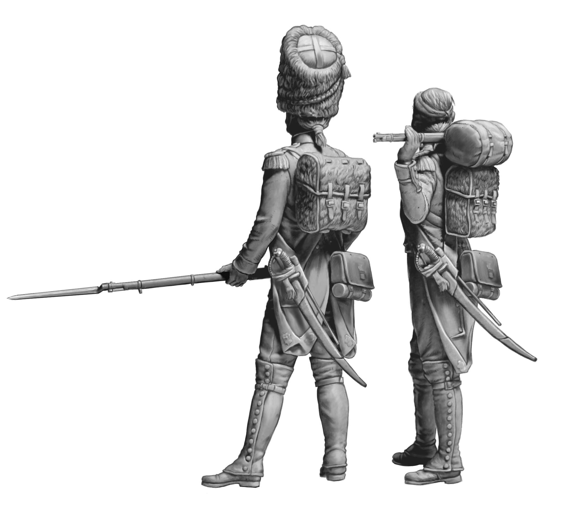 Foto trasera de las figuras de soldados del Regimiento de la Vieja Guardia francés en escala 1:32 de Master Box referencia 32024