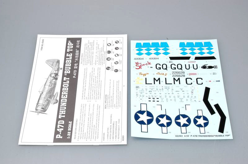 Calcas de la maqueta del avión P-47D en escala 1:32 de rumpeter referencia 02263