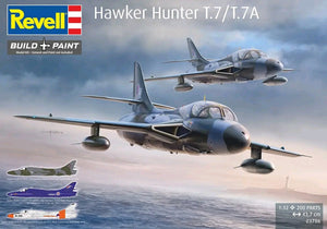 Portada de la caja de la maqueta del avión de entramiento inglés Hawker Hunter T.7 en escala 1:32 de Revell referencia 03786