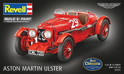 Portada de la caja de la maqueta del clásico Aston Martin Ultser en escala 1:32 de Revell referencia 07751