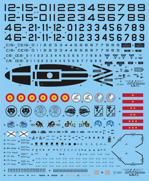 Detalle del set de calcas con insignias españolas para las maquetas del avión EF-18 A de todas las Alas del Ejército del Aire, en escala 1:32 de Series Españolas con referencia 1232