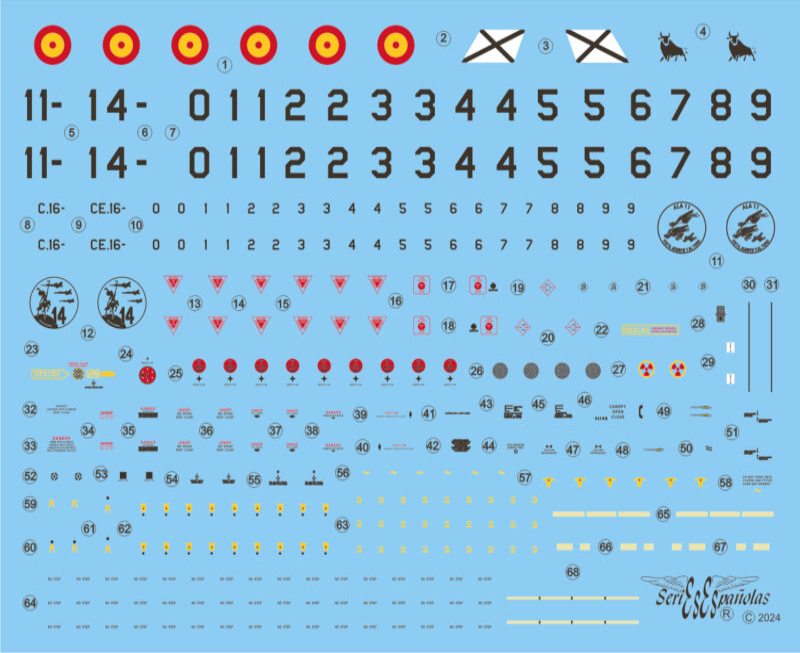 Detalle del set de calcas con insignias españolas para las maquetas del avión Eurofughter en escala 1:32 de Series Españolas referencia 2232
