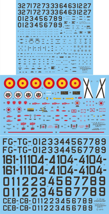 Detalle del set de calcas con insignias españolas para las maquetas del caza F-104G en escala 1:32 de Series Españolas referencia 2332