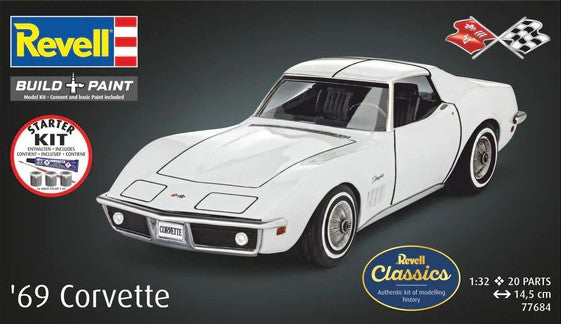 Portada de la caja de la maqueta del deportivo Chevrolet Corvette del 69 en escala 1:32 de Revell referencia 7684