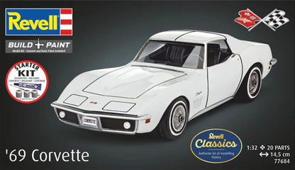 Portada de la caja de la maqueta del deportivo Chevrolet Corvette del 69 en escala 1:32 de Revell referencia 7684