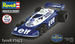 Portada de la caja de la maqueta del coche de competición Tyrrel P34/2 de 6 ruedas en escala 1:32 de Revell referencia 77741