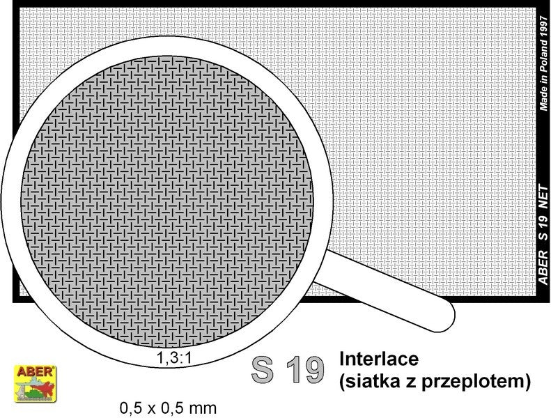 Detalle del set de fotograbado de Aber con reijila entrelazada de 0,5mm por 0,5mm para simular superficies metálicas o vallas, referencia S 19