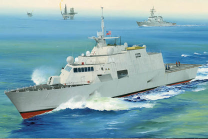 Portada de la caja de la maqueta del buque de guerra norteamericano USS Freedom (LCS-1) en escala 1:350 de Trumpeter referencia 04549