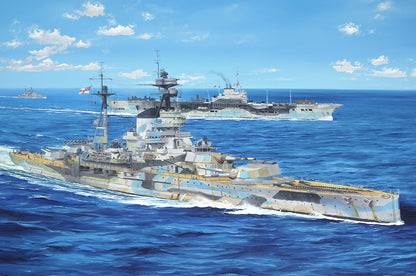 Portada de la maqueta del acorazado británico HMS Resolution en escala 1:350 de Trumpeter referencia 05379
