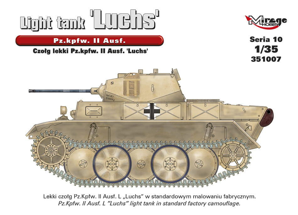 Decoraciones de la maqueta del tanque ligero de exploración alemán Panzer II Luchs en escala 1:35 de Mirage Hobby referencia 351007