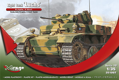 Portada de la caja de la maqueta del tanque ligero de exploración alemán Panzer II Luchs en escala 1:35 de Mirage Hobby referencia 351007