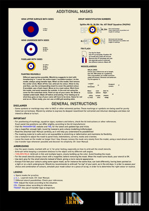 Contraportada de la hoja de máscaras en escala 1:35 para caza Spitfire Mk. Vb de Border Model realizadas por 1 Man Army referencia 35DET001