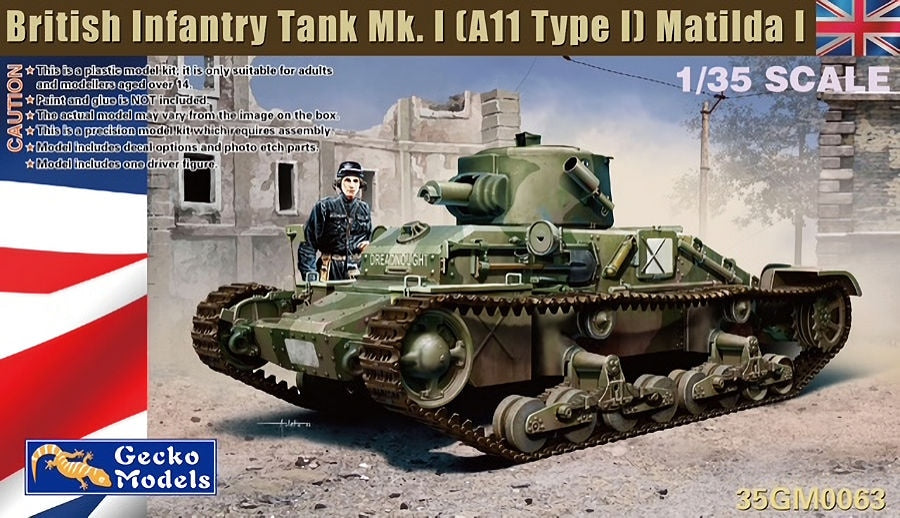 Portada de la maqueta del tanque de infantería británico Mk.I Matilda I en escala 1:35 de Gecko Models referencia 35GM0063