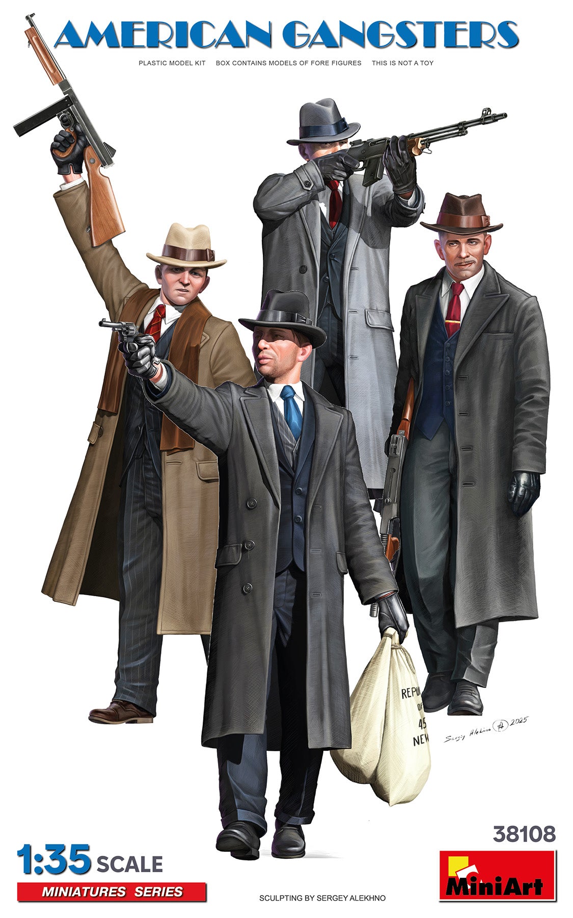 Portada de la caja de figuras de Gangsters norteamericanos en escala 1:35 de Miniart referencia 38108