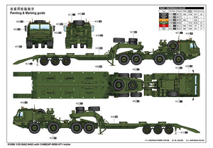 Decoración de la maqueta del camión de carga pesada ruso BAZ-6403 con trailer ChMZAP 9990-071 en escala 1:35 de Trumpeter referencia 01086