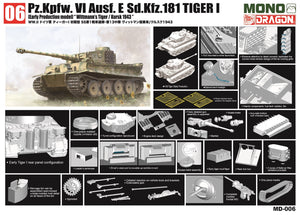 Detalles de la maqueta del carro de combate alemán Tiger I E inicial como el que llevó Wittmann en Kursk en escala 1:35 de Dragon referencia D006