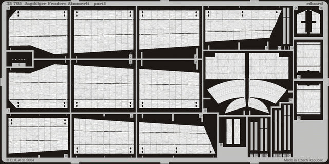 Hoja 1 del set de fotograbados de Eduard para los guardabarros con zimmerit del cazacarros alemán Jagdtiger en escala 1:35 de Dragon referencia 35705