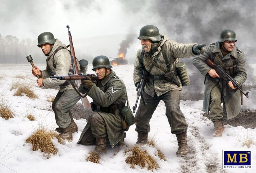 Portada de la caja de figuras de soldados alemanes en la Batalla de Bastogne en escala 1:35 de Master Box referencia 35254