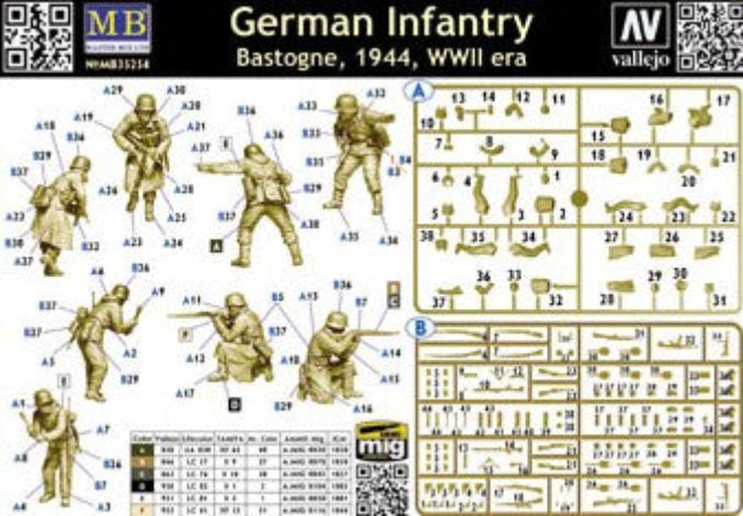 Contraportada de la caja de figuras de soldados alemanes en la Batalla de Bastogne en escala 1:35 de Master Box referencia 35254