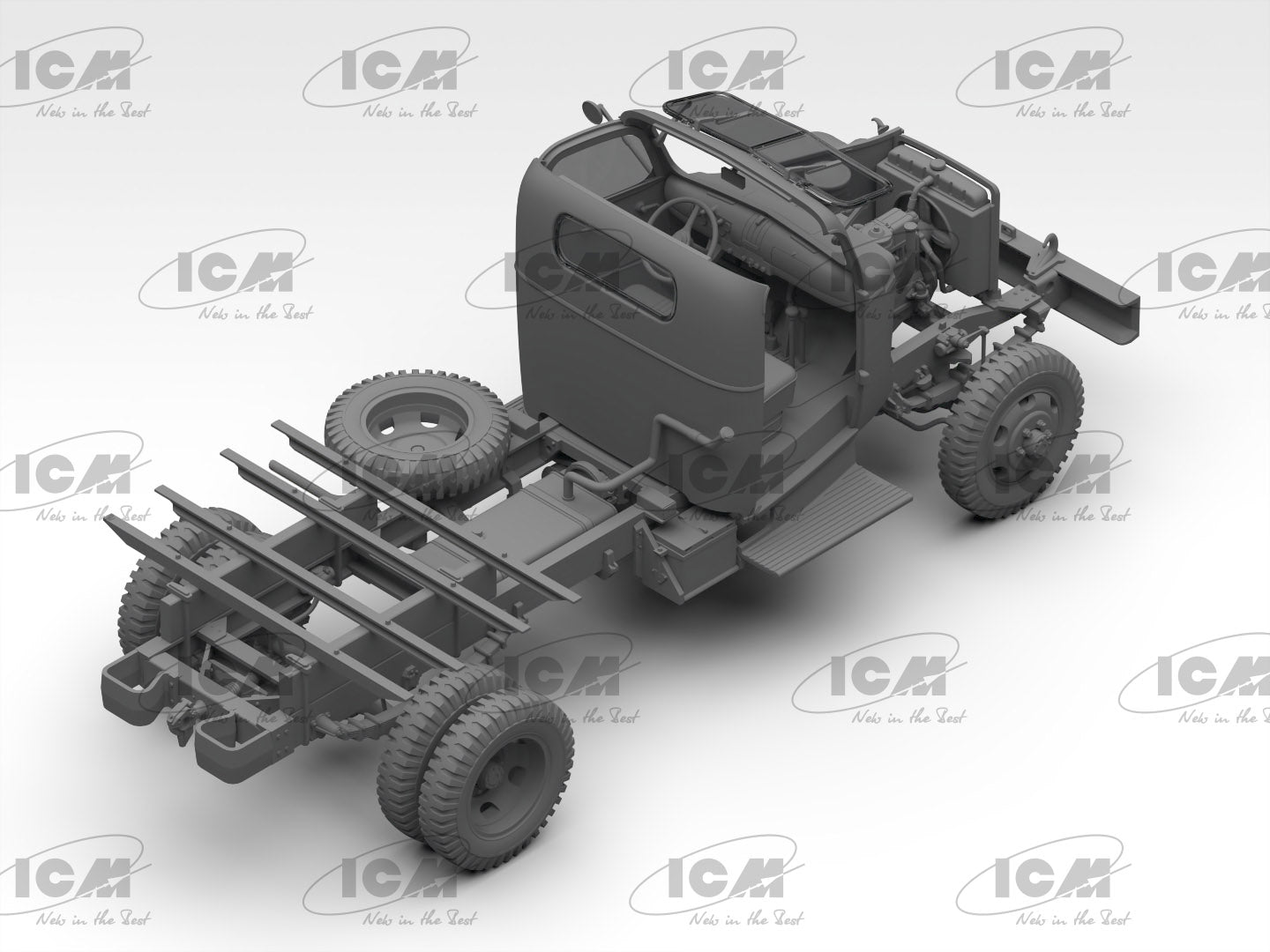 Foto chásis de la maqueta del camión militar Chevrolet GMC G7107 en escala 1:35 de ICM referencia 35593