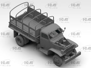 Foto frontal de la maqueta del camión militar Chevrolet GMC G7107 en escala 1:35 de ICM referencia 35593
