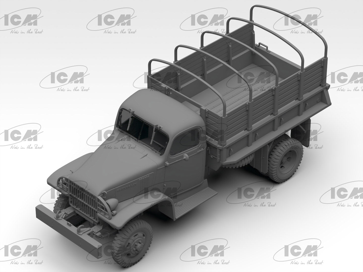 Foto lateral de la maqueta del camión militar Chevrolet GMC G7107 en escala 1:35 de ICM referencia 35593