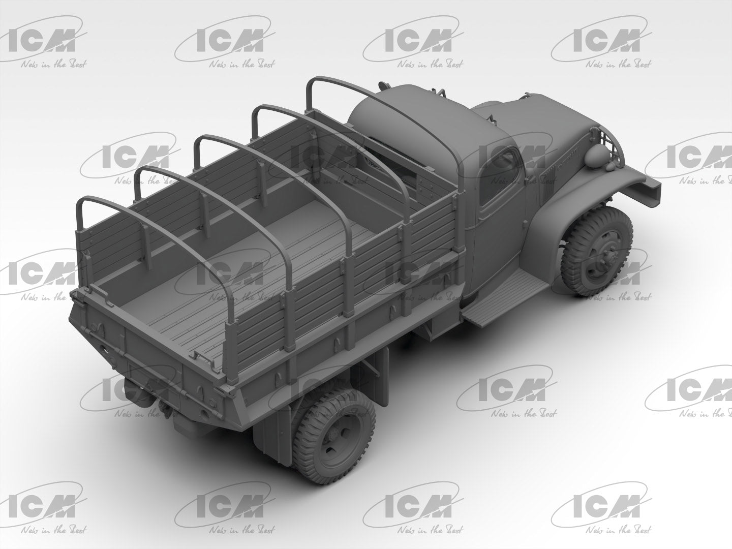 Foto trasera de la maqueta del camión militar Chevrolet GMC G7107 en escala 1:35 de ICM referencia 35593