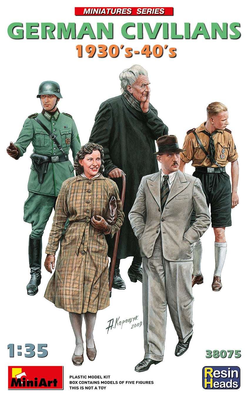 Portada de la caja de figuras de población alemana de los años 30 y 40 en escala 1:35 de Miniart referencia 38075