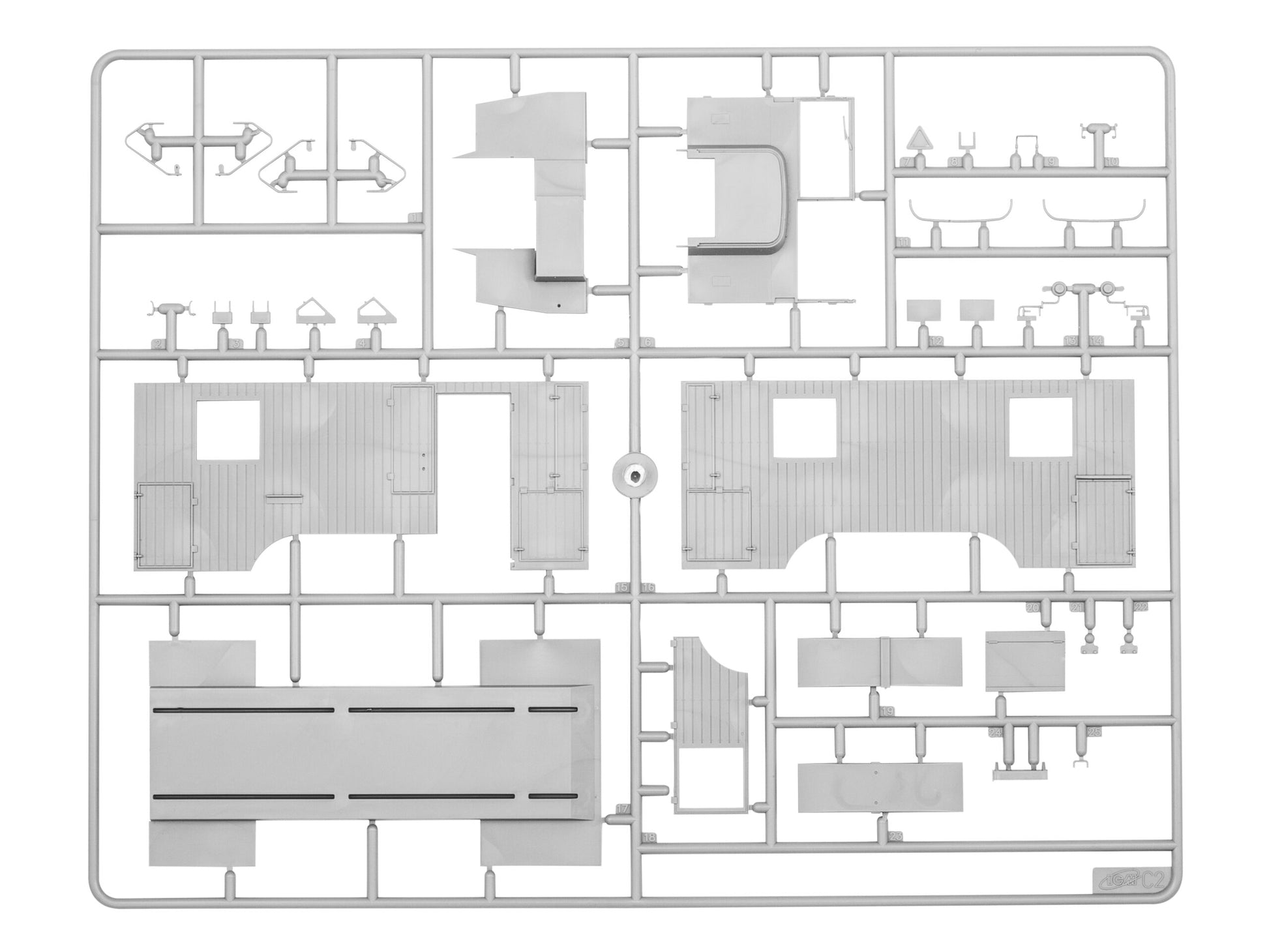 Plancha de piezas 3 de la maqueta del camión de radiocomunicaciones alemán Henschell 33 D1 en escala 1:35 de ICM referencia 35467
