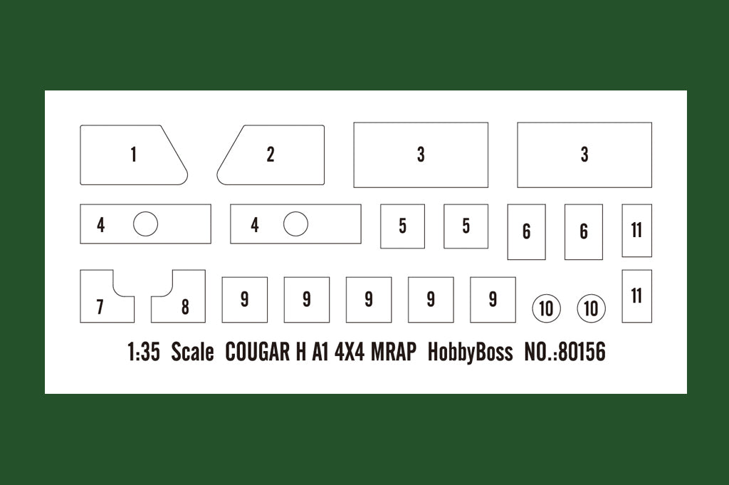 Máscaras de la maqueta del vehículo de transporte de tropas Cougar A1 MRAP en escala 1:35 de Hobby Boss referencia 80156