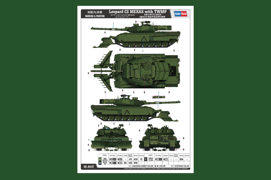 Decoración de la maqueta del tanque canadiense Leopard C2 MEXAS con sistema antiminas TWMP en escala 1:35 de Hobby Boss referencia 84557